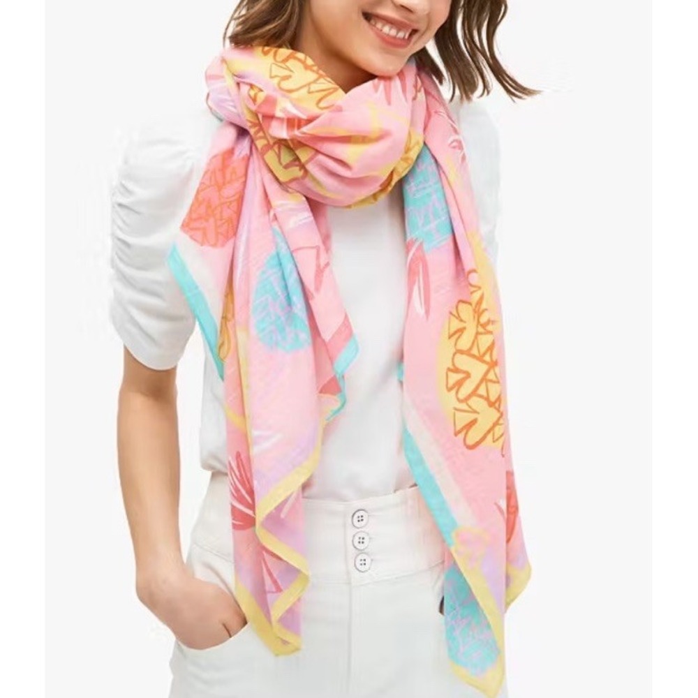 Kate Spade Multicolored Oblong Cotton Scarf Floral Pineapple